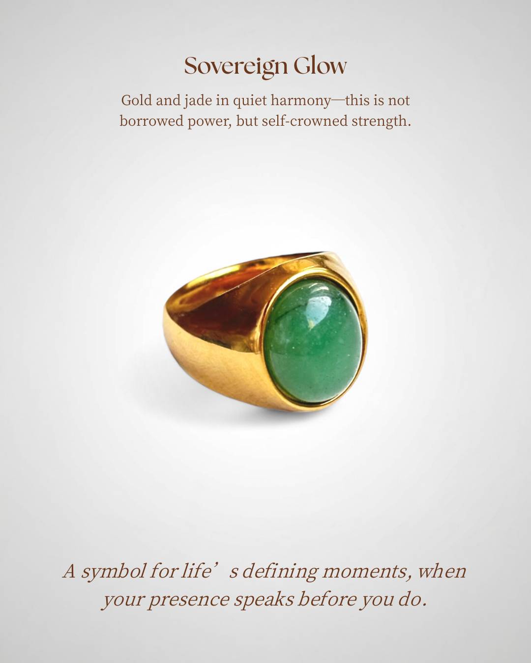 Yùn · Sovereign Glow Green Quartzite Jade Ring in Gold Tone