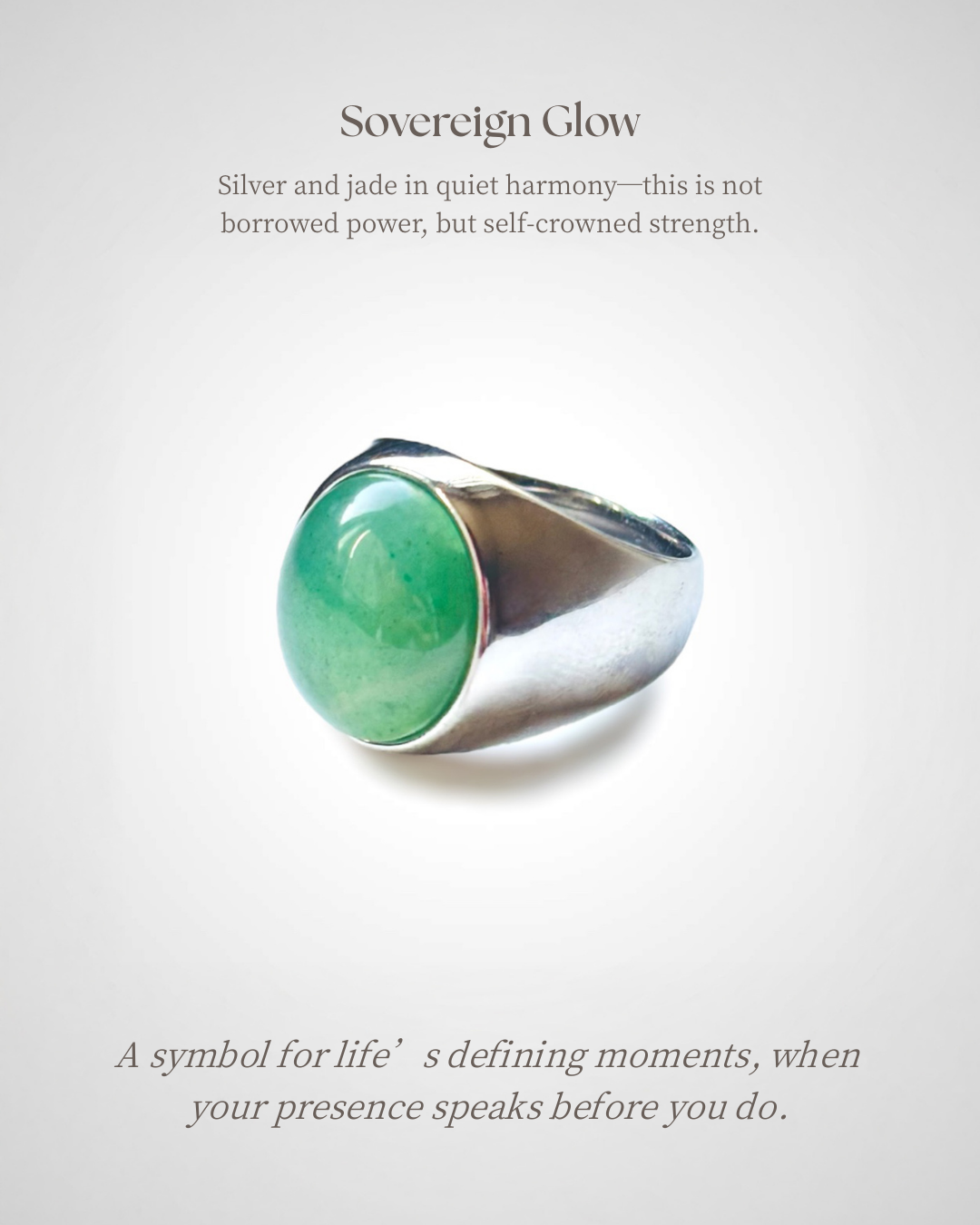 Yùn · Sovereign Glow Green Quartzite Jade Ring in Silver Tone