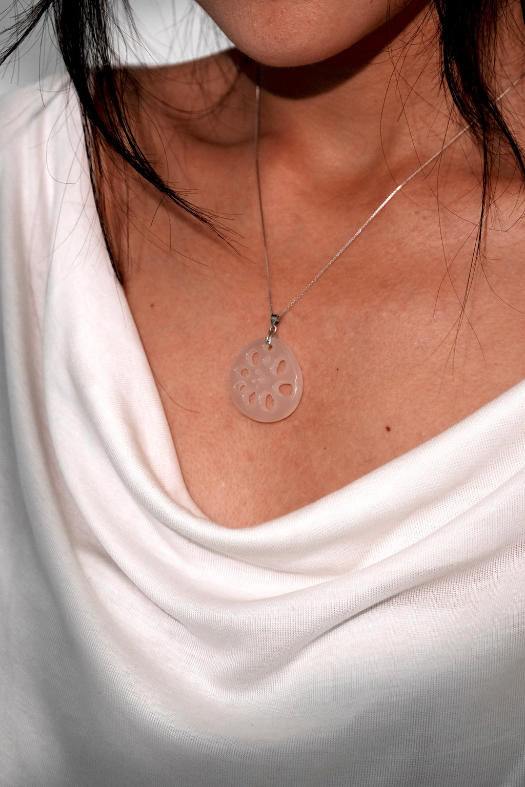Lotus Whisper – Hetian White Jade Pendant