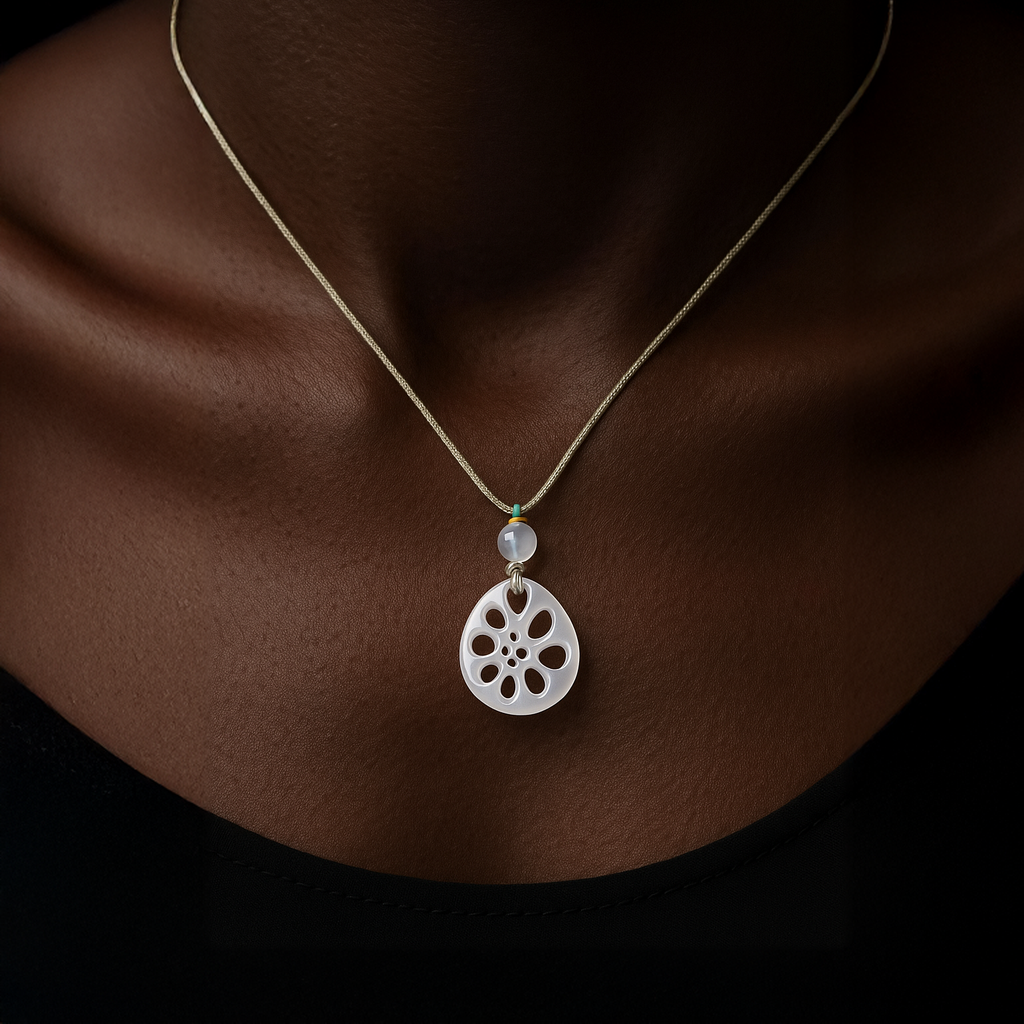 Lotus Whisper – Hetian White Jade Pendant
