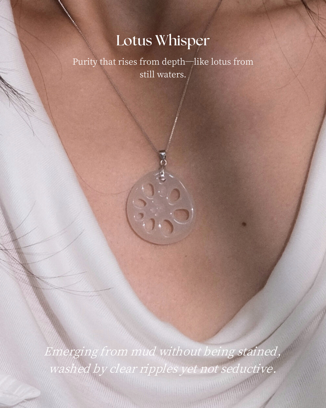 Stillness · Lotus Whisper White Nephrite Jade Pendant