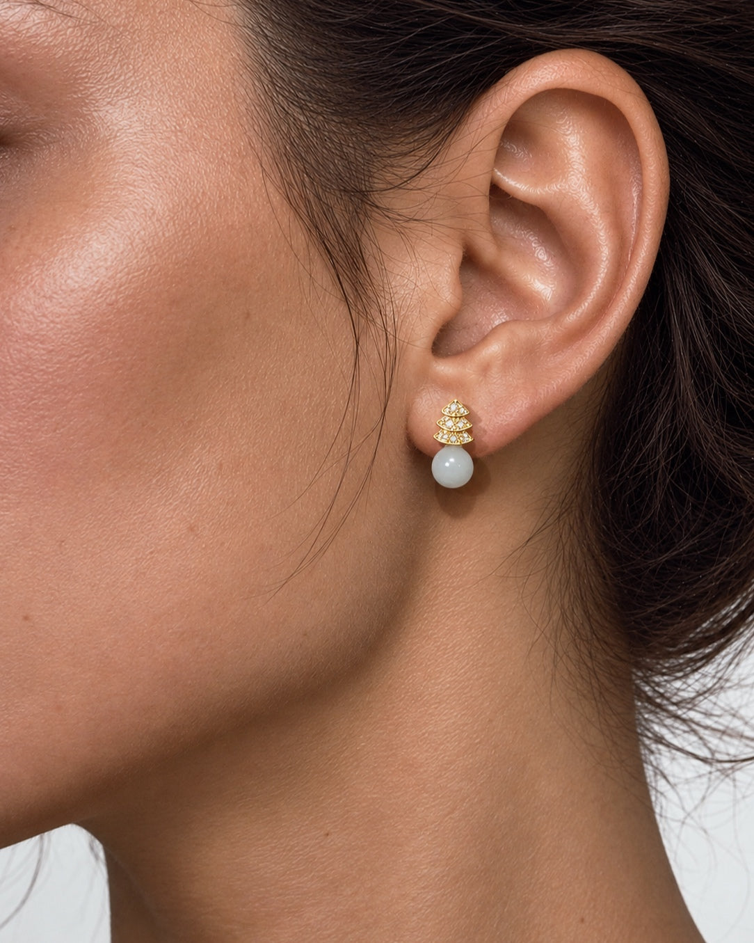 Jìng · Evergreen Stud Earrings worn by model