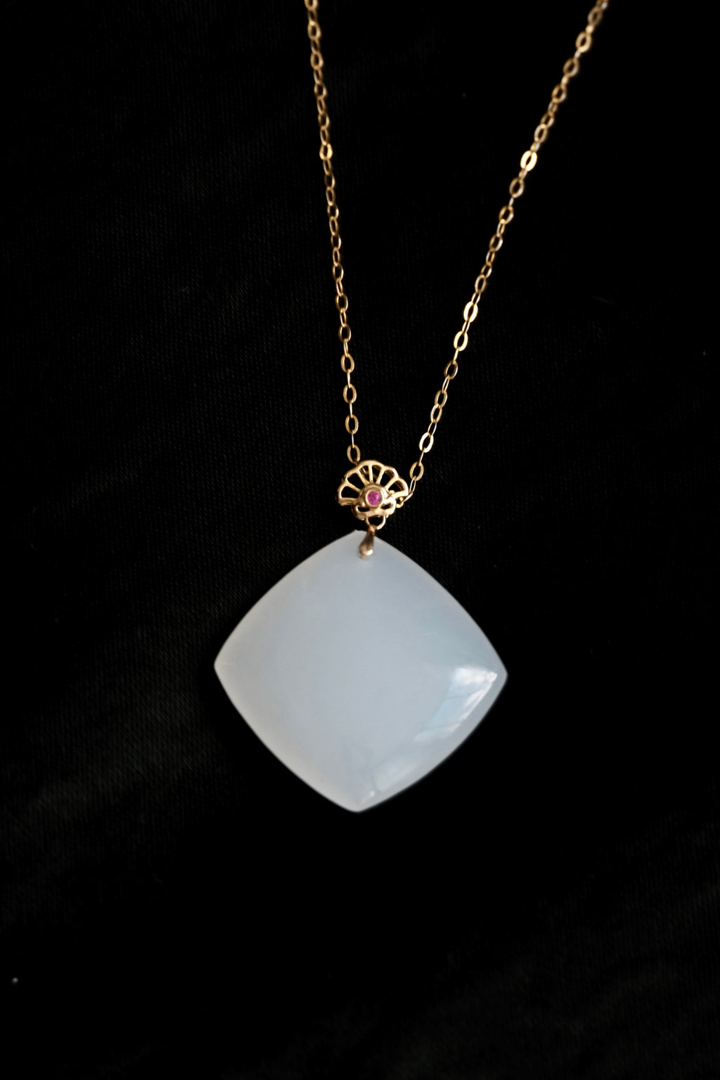 Radiant Square – Hetian White Jade Pendant