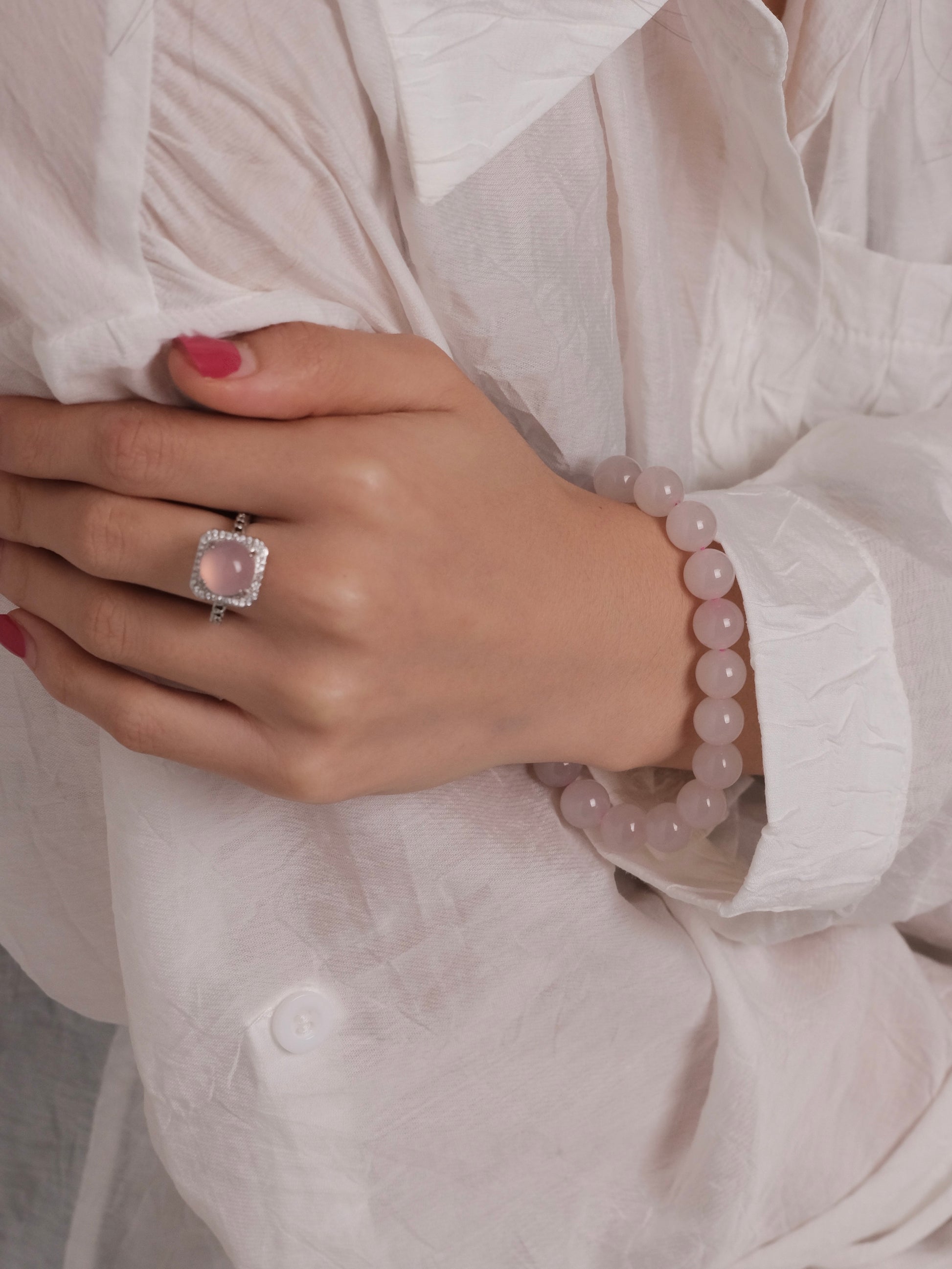 Affinity · Subtle Bloom – Pink Jade Bead Bracelet