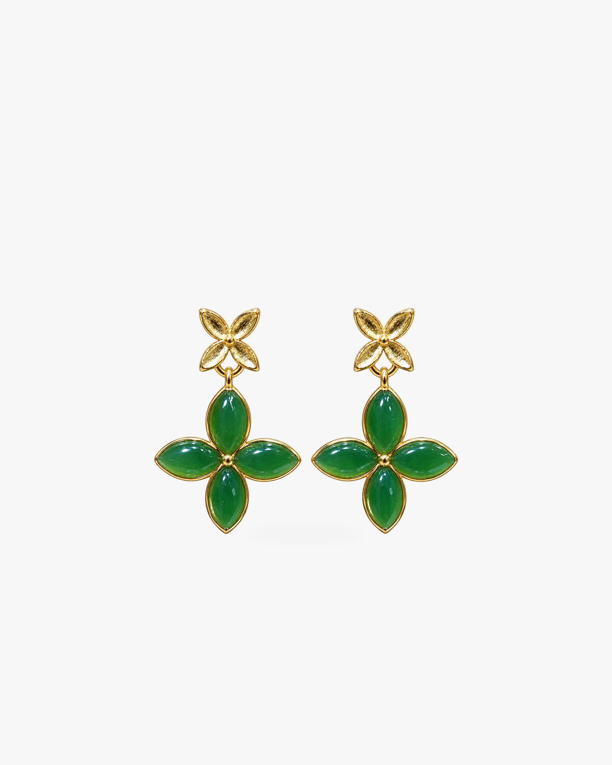 Yùn · Fourfold Bloom Green Nephrite Jade Drop Earrings