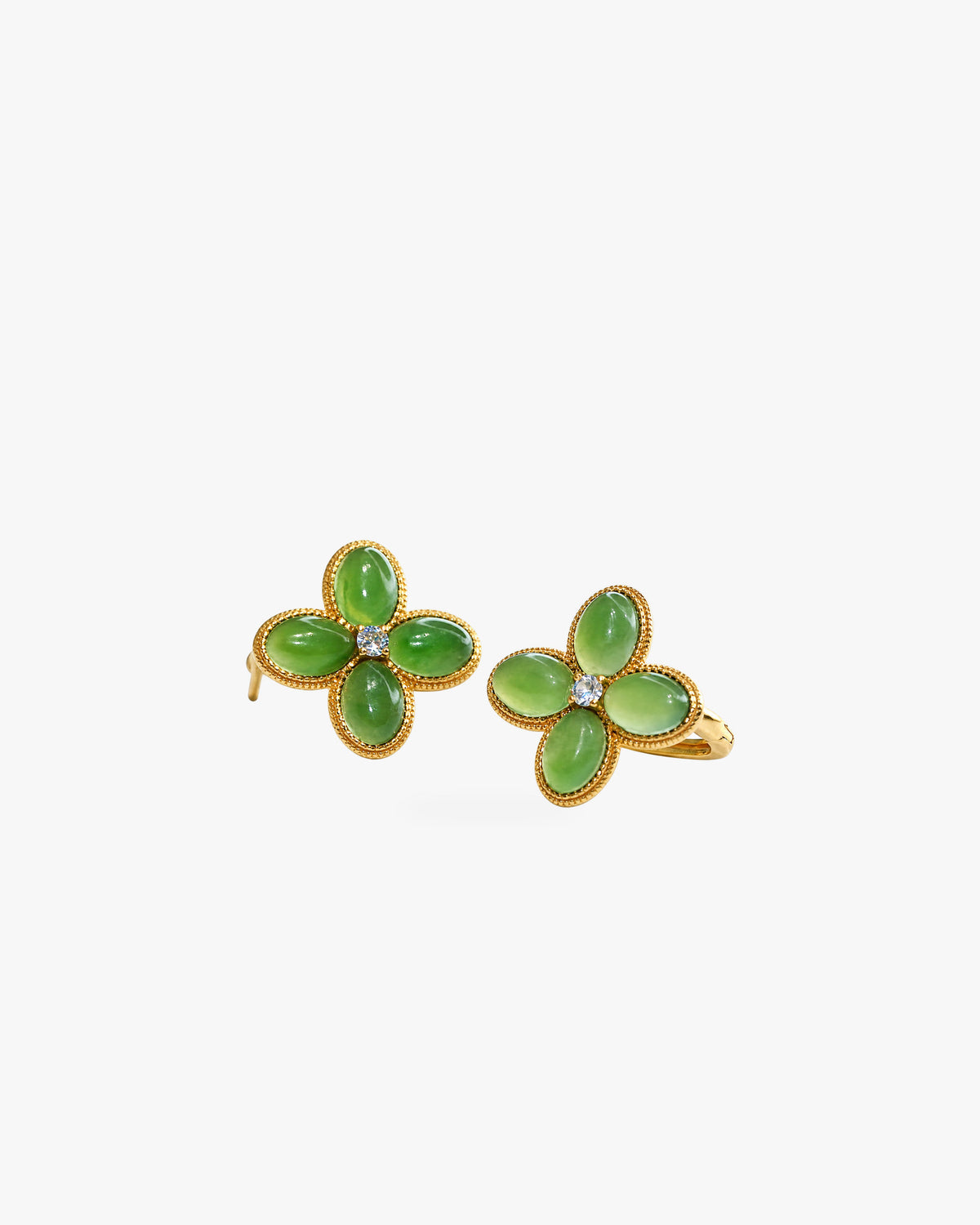 Yùn · Fourfold Bloom Green Nephrite Jade Stud Earrings