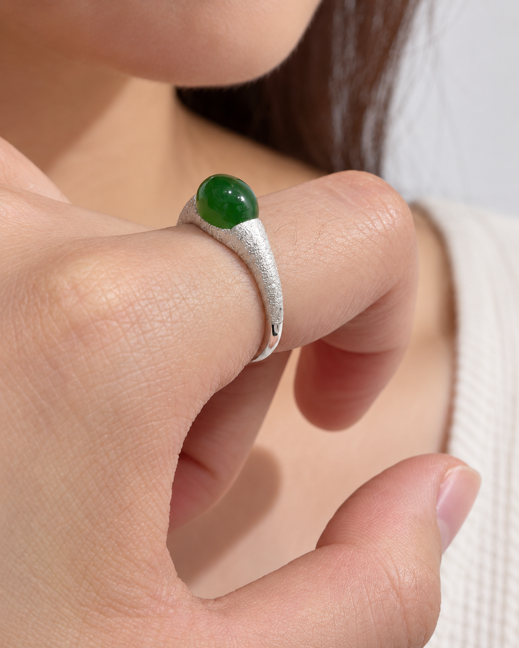 Yùn · Terrain Oval Silver-Tone Ring worn by model