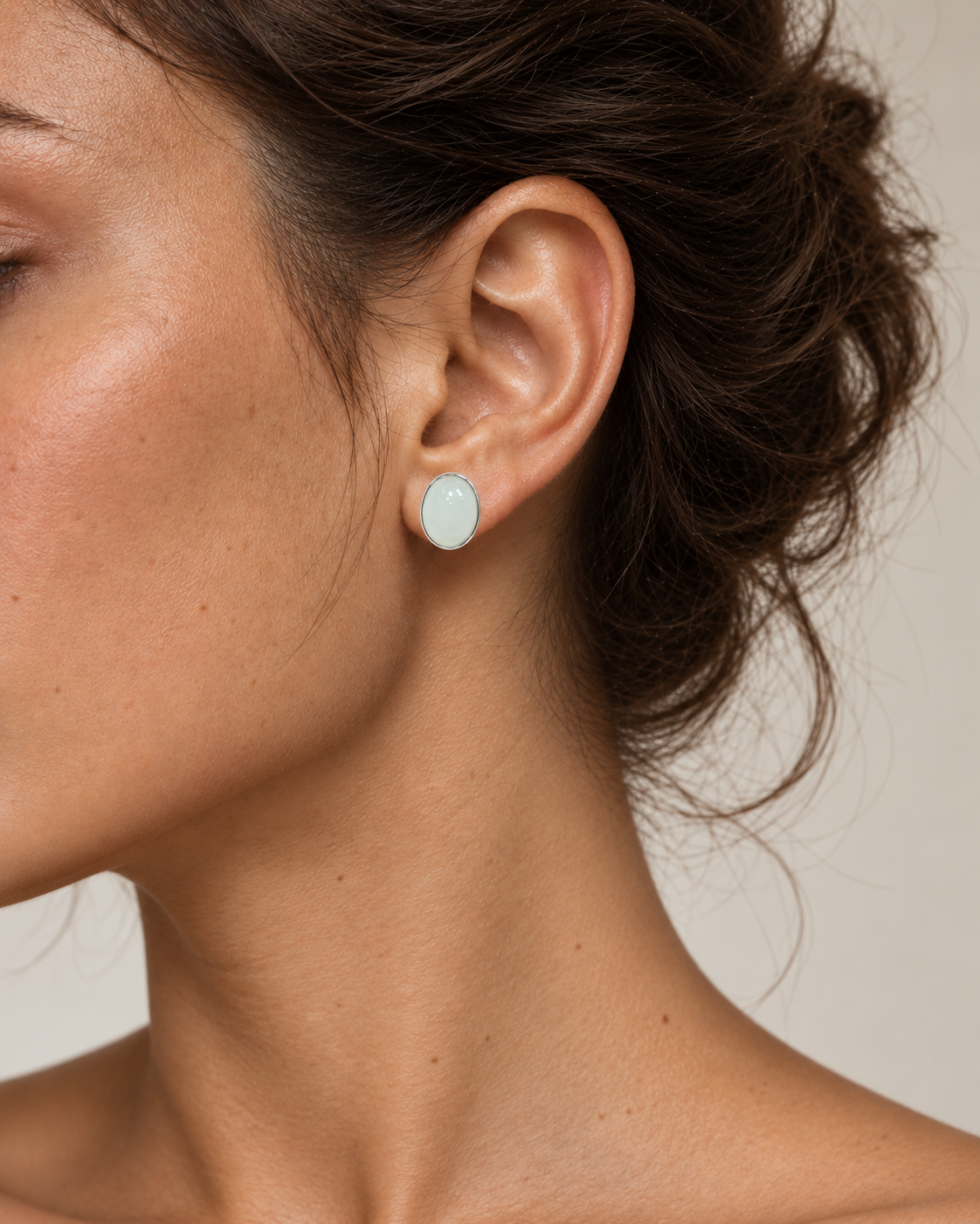 Jìng · Quiet Oval Stud Earrings worn by model