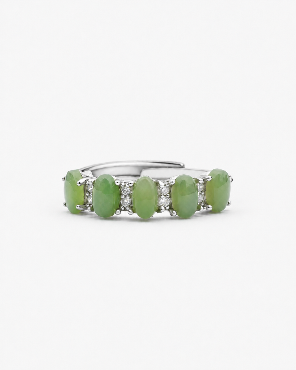 Yùn · Flowing Five Green Nephrite Jade Ring in Silver Tone